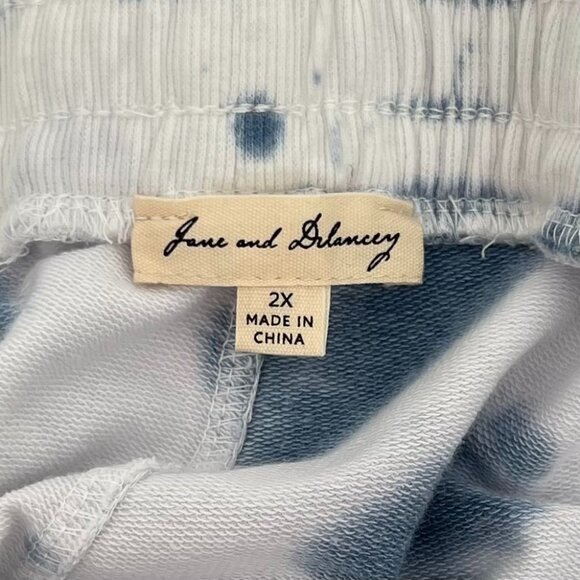Jane & Delancey Womens Tie Dye Crop Jogger Pants Size 2X Blue White Drawstring - Picture 5 of 12
